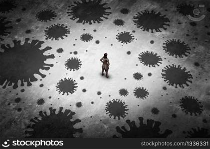 Disease outbreak anxiety and pandemic psychology or health fear of contagion or psychological fears of disease or virus infections with 3D illustration elements.