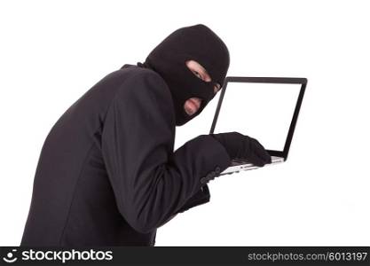 Disguised computer hacker in suit and tie