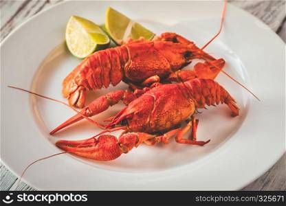 Dish of boiled crayfish with sauce