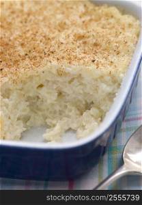 Dish of Creamed Rice Pudding with Nutmeg