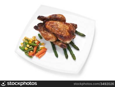 dish of fried chicken with vegetables