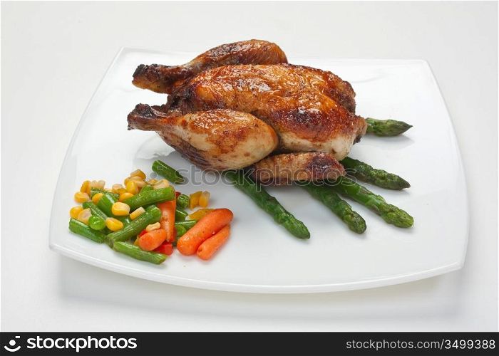 dish of fried chicken with vegetables