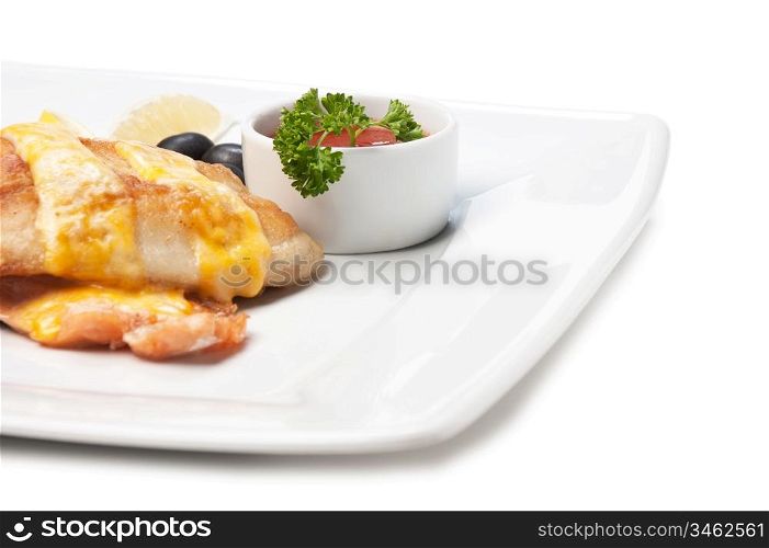 dish of fried meat baked in pastry isolated on white background