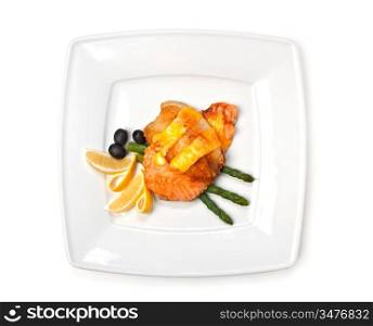 dish of fried meat baked in pastry isolated on white background