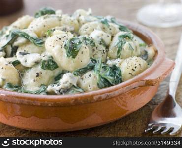 Dish of Gnocchi and Spinach with a Gorgonzola Cream Sauce