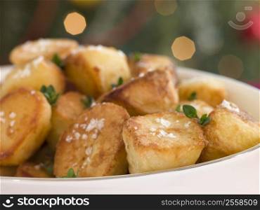 Dish of Roast Potatoes with Sea Salt and Lemon Thyme