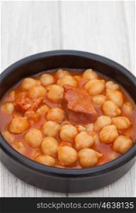 Dish of Spanish-style cooked chickpea. Delicious homemade food