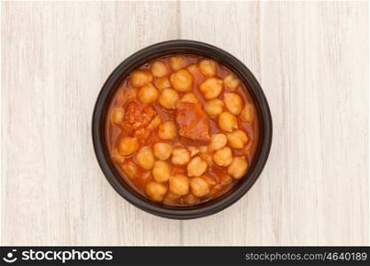 Dish of Spanish-style cooked chickpea. Delicious homemade food
