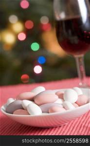 Dish of Sugared Almonds with Red Wine