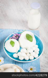 Dish of typical italian mozzarella cheese made of fresh milk