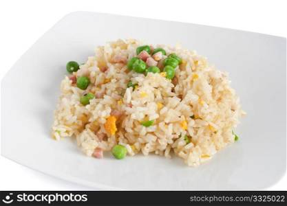 dish with Cantonese rice isolated on white background with clipping path