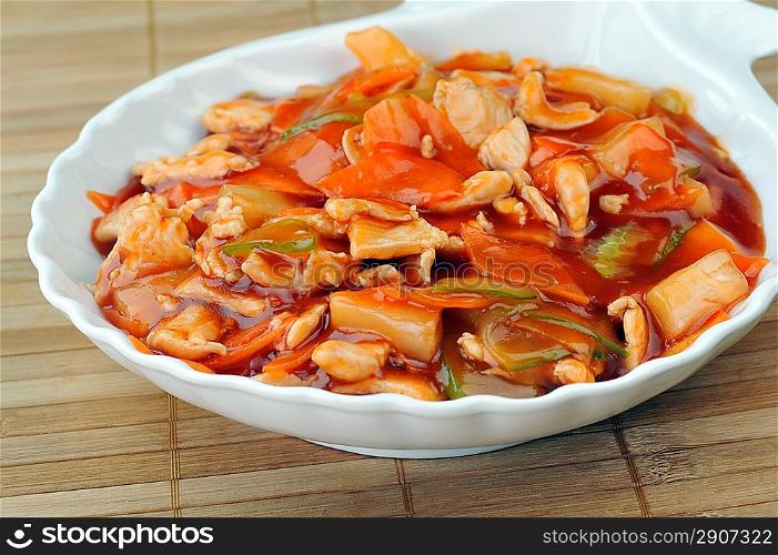 dish with delicious steamed vegetables and meat. Chinese cuisine