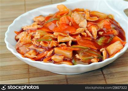 dish with delicious steamed vegetables and meat. Chinese cuisine