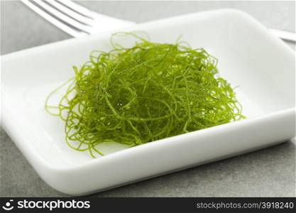 Dish with fresh filamentous green algae as a side dish
