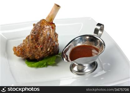 dishes of roast meat isolated on a white background