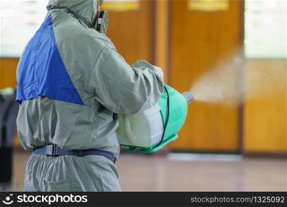Disinfectant sprayers and germs that adhere on objects on the surface. prevent infection Covid 19 viruses or coronavirus And various pathogens. concept healthcare system ,stay safe and hand sanitizer.