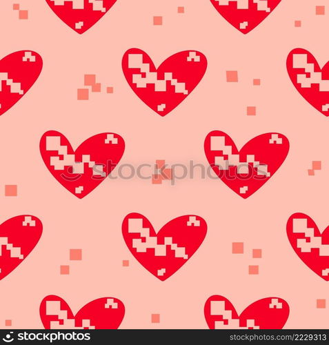 Disintegrating hearts seamless pattern. Geometric background with hearts. Vector template for fabric, packaging and design. Disintegrating hearts seamless pattern