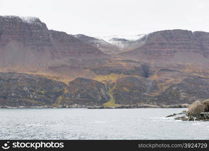 Disko Island in Greenland. View on an arctic landscape on Disko Island in Greenland