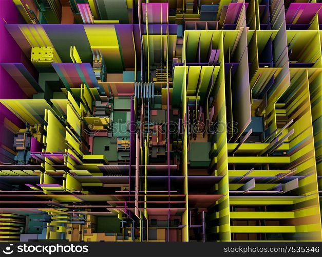 Displacement Worlds series. 3D rendering of abstract technological pattern on the subject of science, modern technology and education.