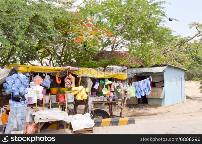 Display of bricks and pots for sale . Display of bricks and pots for sale on the Mombasa road towards Naurobi in Kenya