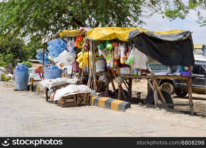 Display of bricks and pots for sale . Display of bricks and pots for sale on the Mombasa road towards Naurobi in Kenya