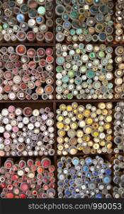 Display Of Colourful Buttons On Market Haberdashery Stall