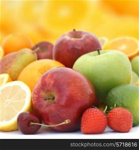 Display of fresh fruit on brightly coloured background
