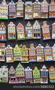 display of miniature canal houses in Amsterdam souvenir shop