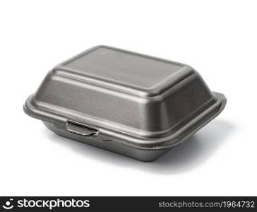 disposable food container. Gray box of polystyrene on a white background