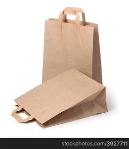 disposable paper bags on white . with clipping path