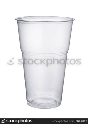 Disposable plastic pint glass isolated on white