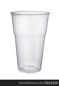 Disposable plastic pint glass isolated on white