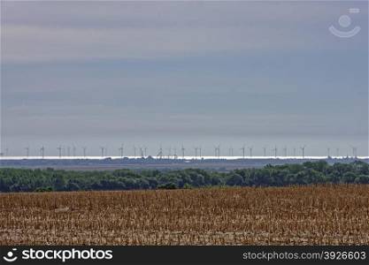 Distant view of a wind farm off Skegness in Lincolnshire,UK