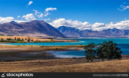 Distant View of Lake Tekapo on a Summer&rsquo;s Day