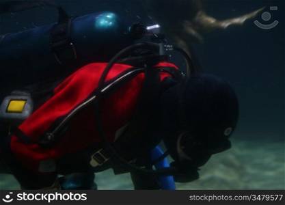 diver under water close up