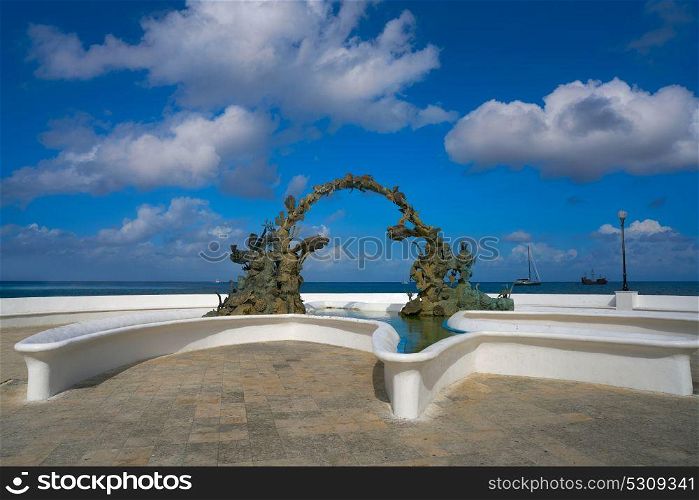 Divers fountain in Cozumel at Riviera Maya of Mexico