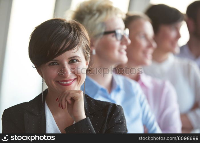 diverse business people group standing together as team in modern bright office interior