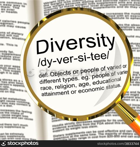 Diversity Definition Magnifier Showing Different Diverse And Mixed Race. Diversity Definition Magnifier Shows Different Diverse And Mixed Race