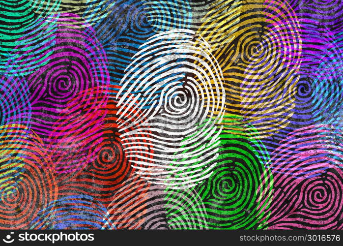 Diversity identity and privacy concept and personal private data symbol as diverse finger prints or fingerprint icons and census population in a 3D illustration style.