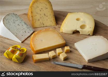 Diversity of Dutch cheese on a cutting board