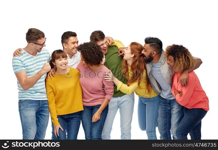 diversity, race, ethnicity and people concept - international group of happy men and women laughing over white