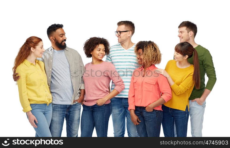 diversity, race, ethnicity and people concept - international group of happy smiling men and women over white