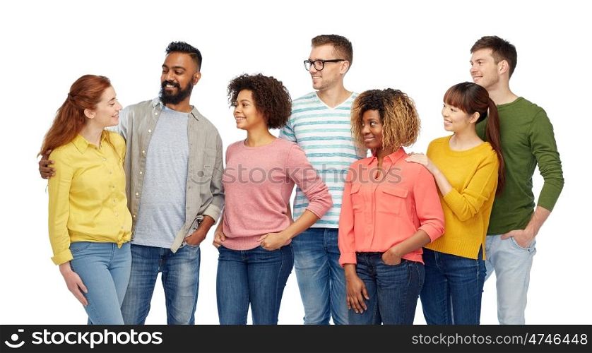 diversity, race, ethnicity and people concept - international group of happy smiling men and women over white