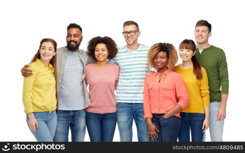 diversity, race, ethnicity and people concept - international group of happy smiling men and women over white