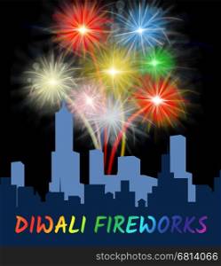 Diwali Fireworks Display Over City Shows Festive Pyrotechnics Celebration