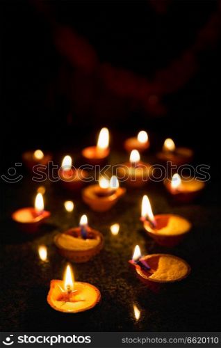 Diwali lights oil candles, India. Diwali lights, India