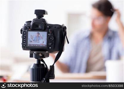 DIY blogger recording video of woorworking hobby
