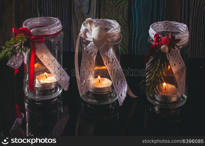 DIY glass candlesticks Christmas. DIY glass candlesticks Christmas decor with lace and ribbons