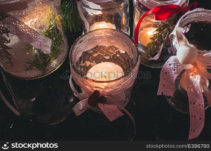 DIY glass candlesticks Christmas. DIY glass candlesticks Christmas decor with lace and ribbons