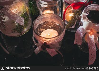 DIY glass candlesticks Christmas. DIY glass candlesticks Christmas decor with lace and ribbons